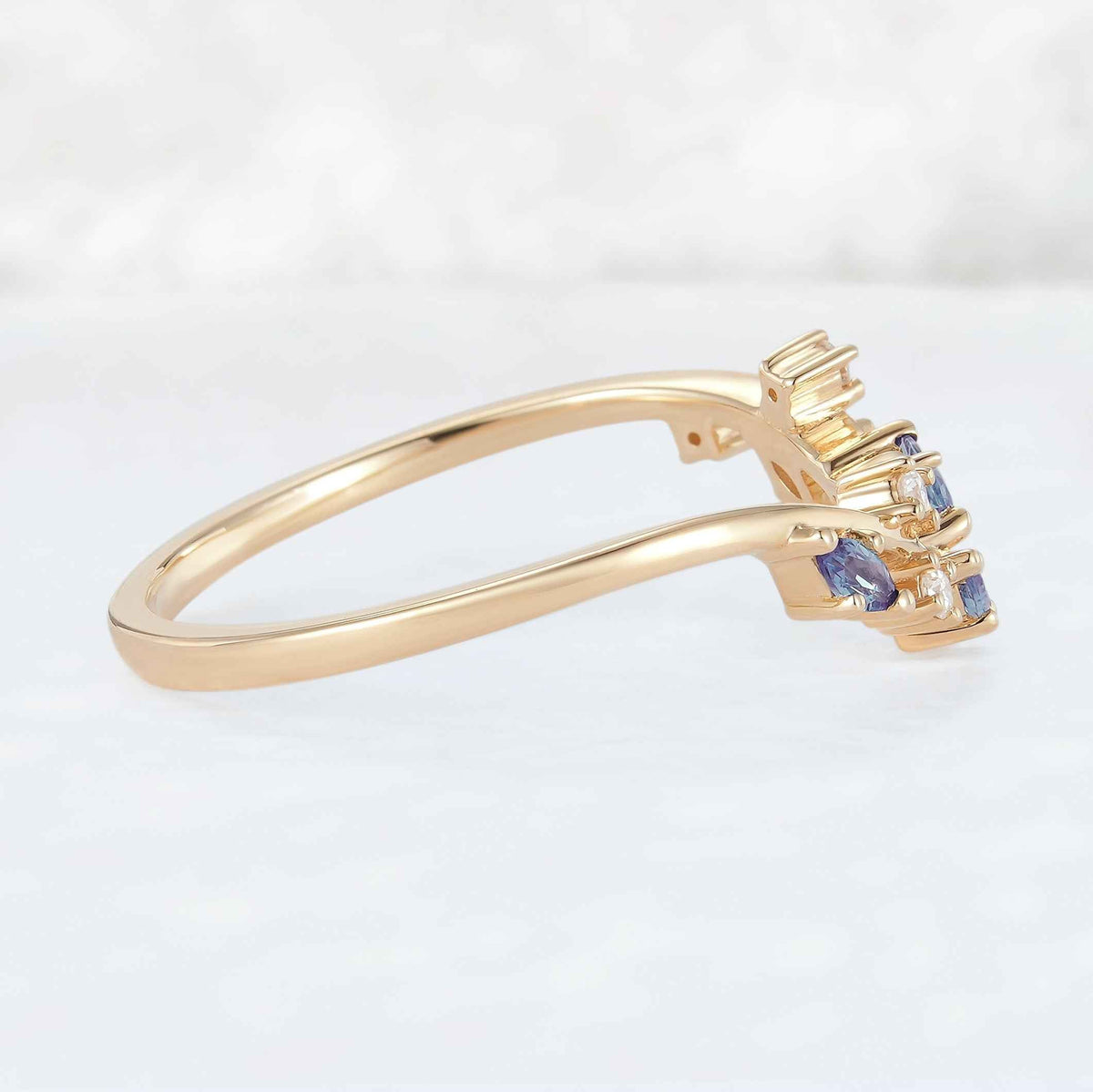 Marquise Cut Alexandrite 14k Yellow Gold Open Vine Stacking Ring