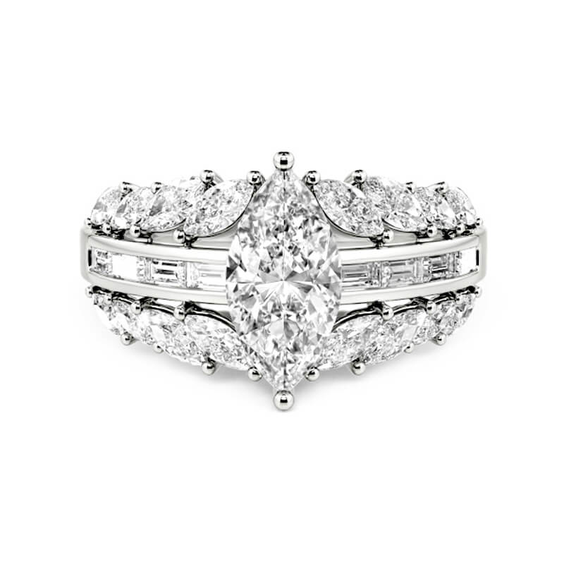 Marquise Cut Moissanite And Enhanced Side Stone Engagement Ring