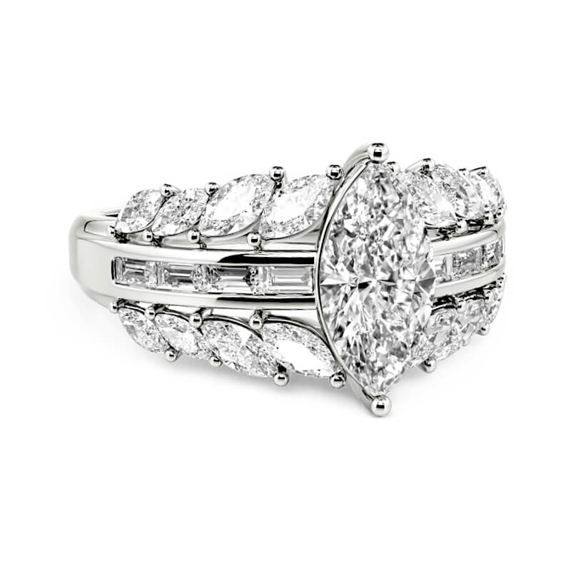 Marquise Cut Moissanite And Enhanced Side Stone Engagement Ring