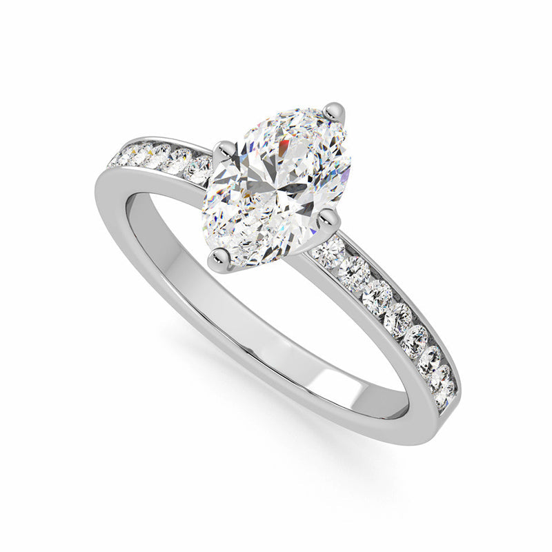 Marquise Cut Moissanite Channel-Set Side Stone Engagement Ring
