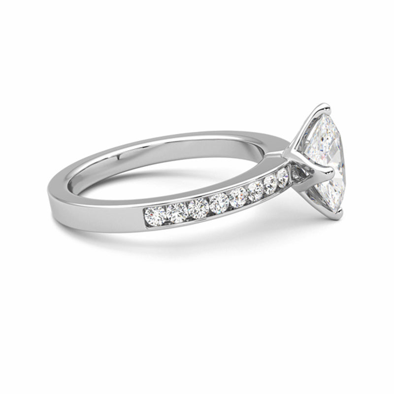 Marquise Cut Moissanite Channel-Set Side Stone Engagement Ring