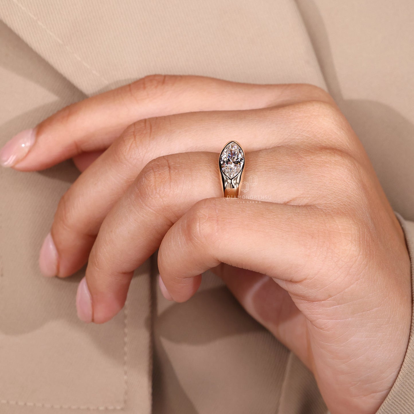 Marquise Cut Engagement Ring in Gypsy Setting