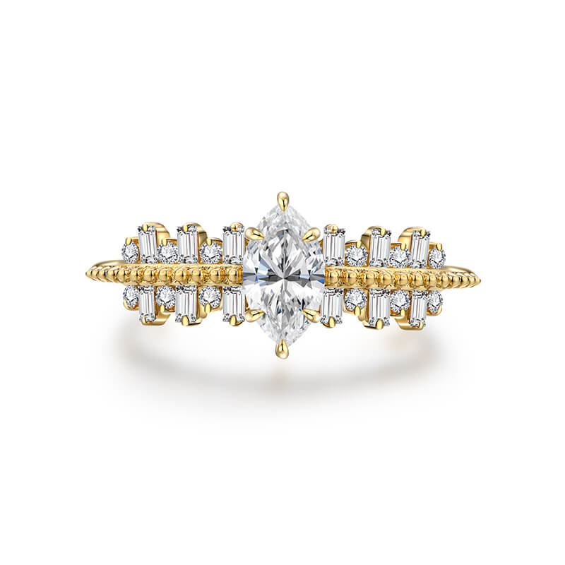 Marquise Moissanite Side Stone Bead Engagement Ring
