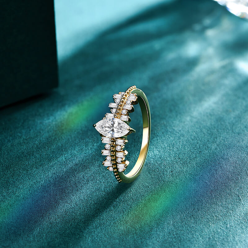 Marquise Moissanite Side Stone Bead Engagement Ring