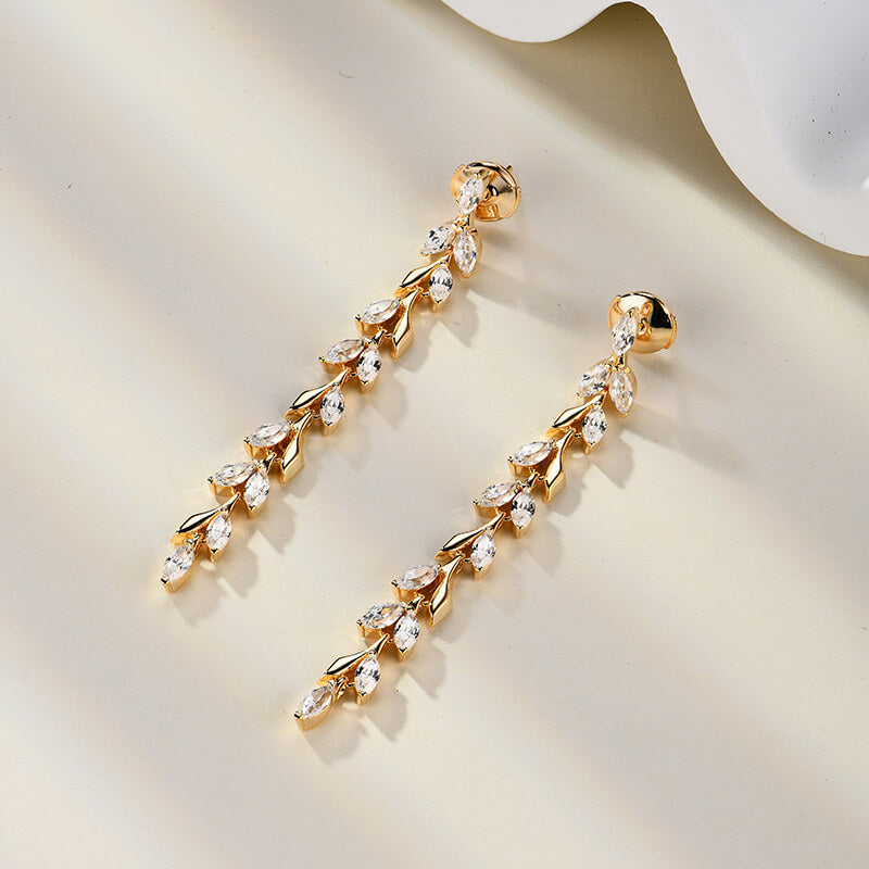 Marquise Sapphire Wheat Drop Earrings In Sterling Silver