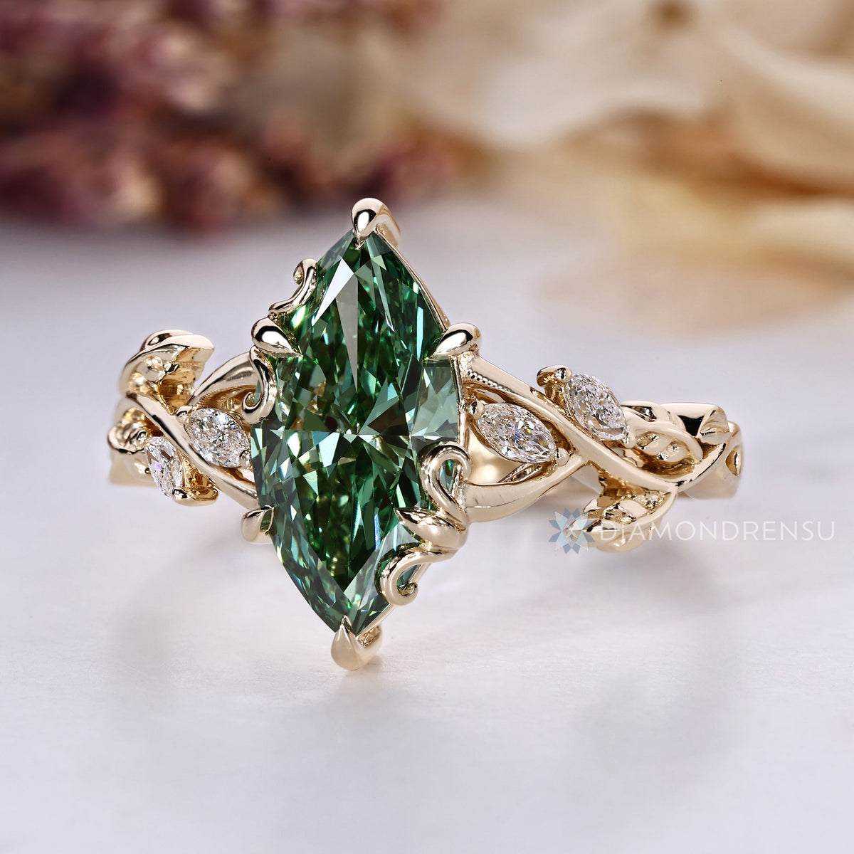 Green Marquise Nature Inspired Engagement Ring
