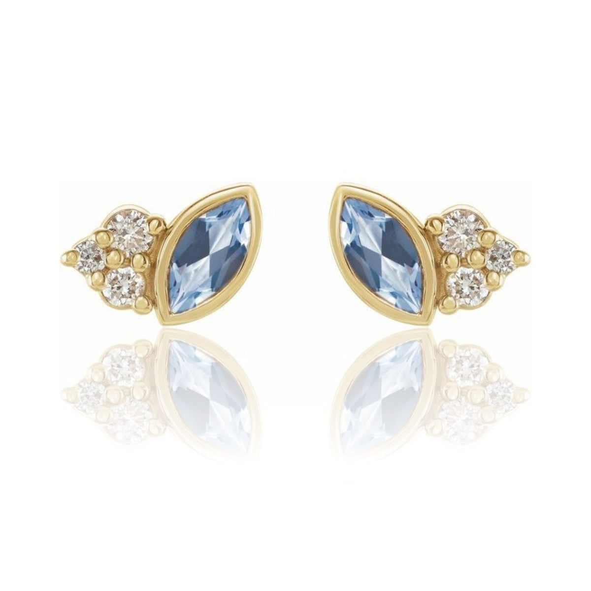 Marquise Aquamarine & Diamond Cluster Gold or Platinum Leaf Stud Earrings