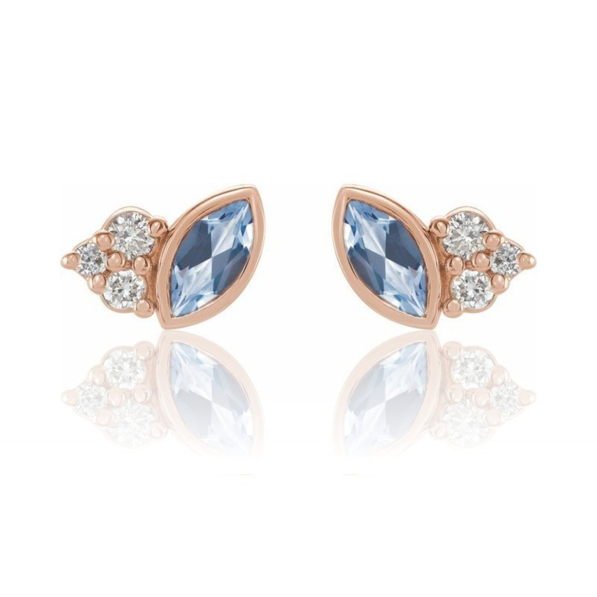 Marquise Aquamarine & Diamond Cluster Gold or Platinum Leaf Stud Earrings