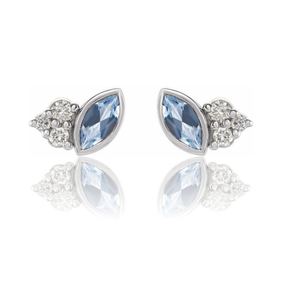 Marquise Aquamarine & Diamond Cluster Gold or Platinum Leaf Stud Earrings