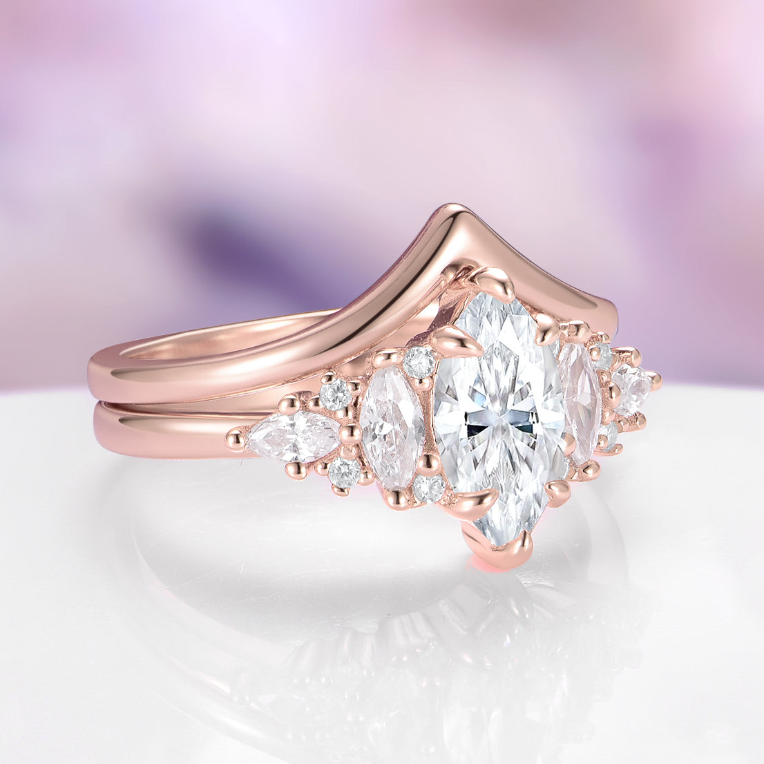 Chevron Nesting Wedding Band in Solid 14K Rose Gold