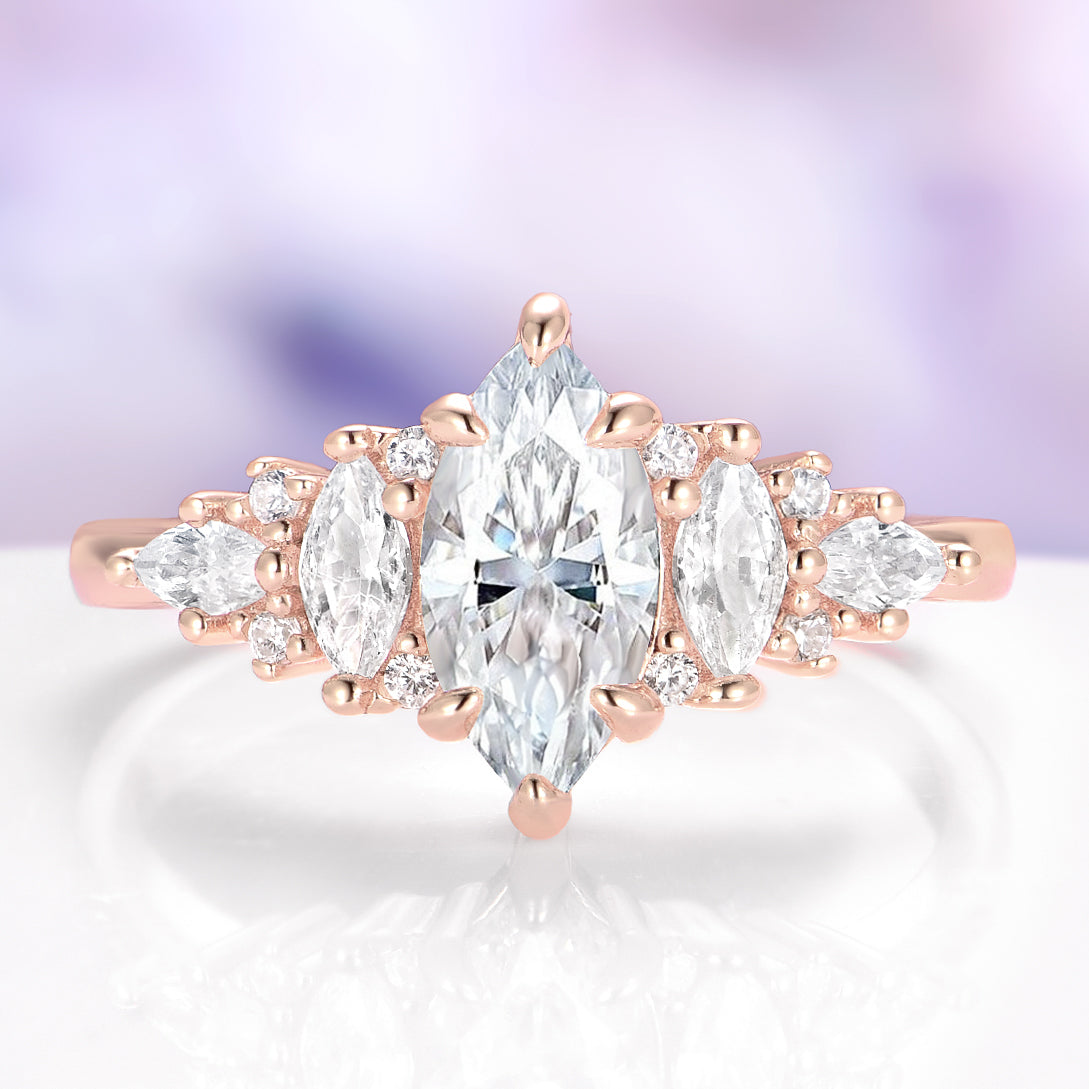 Emerie Marquise Lab Diamond Engagement Ring Set in Solid 14K Rose Gold (IGI Certified)