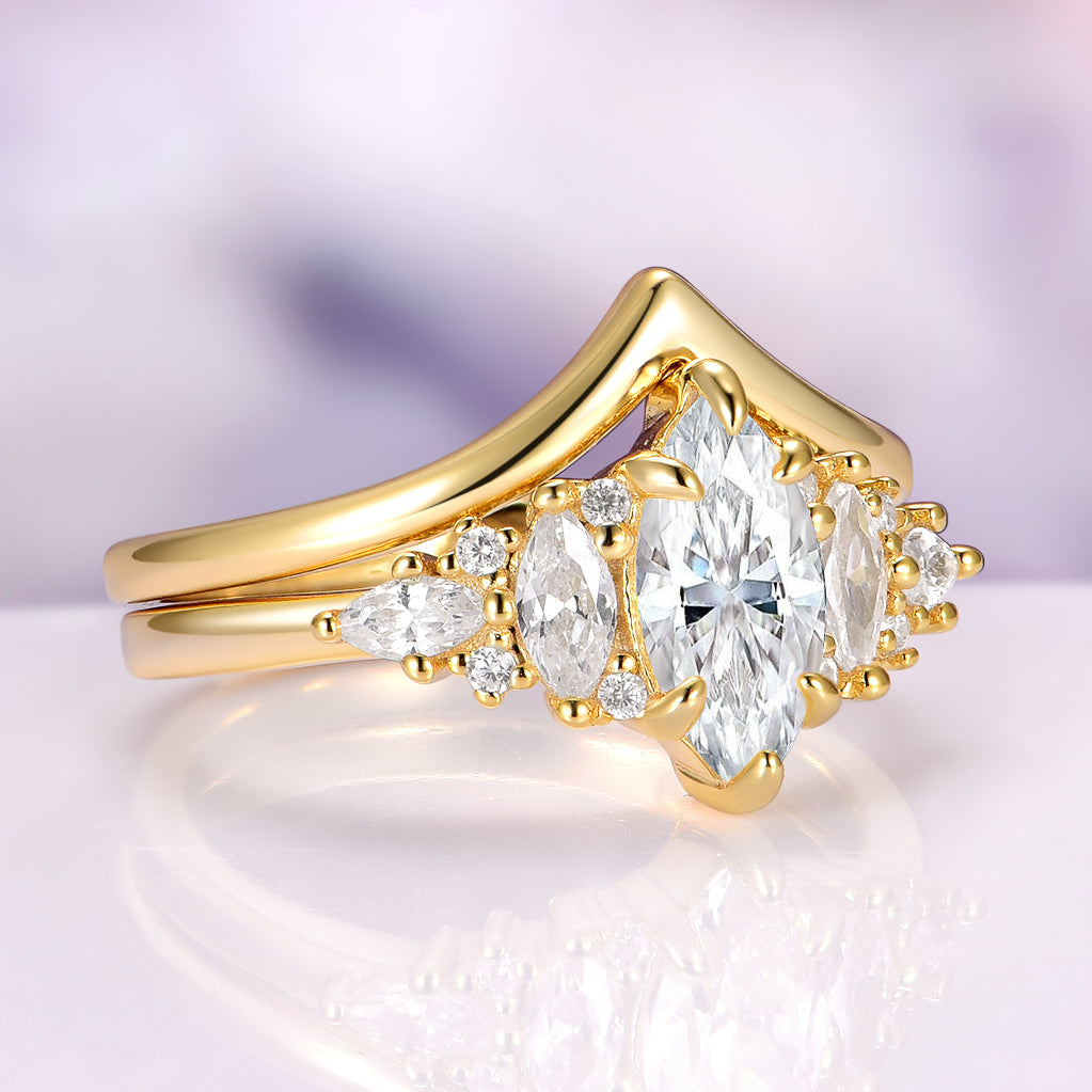Emerie Marquise Lab Diamond Engagement Ring Set in Solid 14K Yellow Gold (IGI Certified)