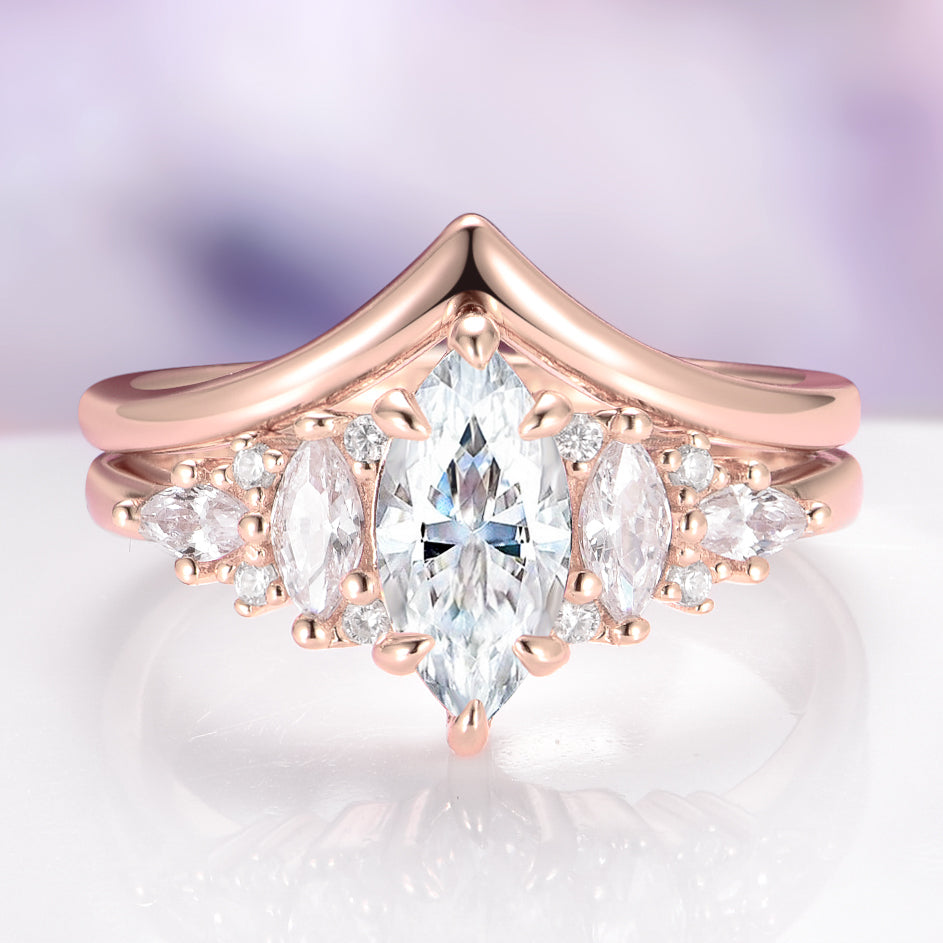 Chevron Nesting Wedding Band in Solid 14K Rose Gold