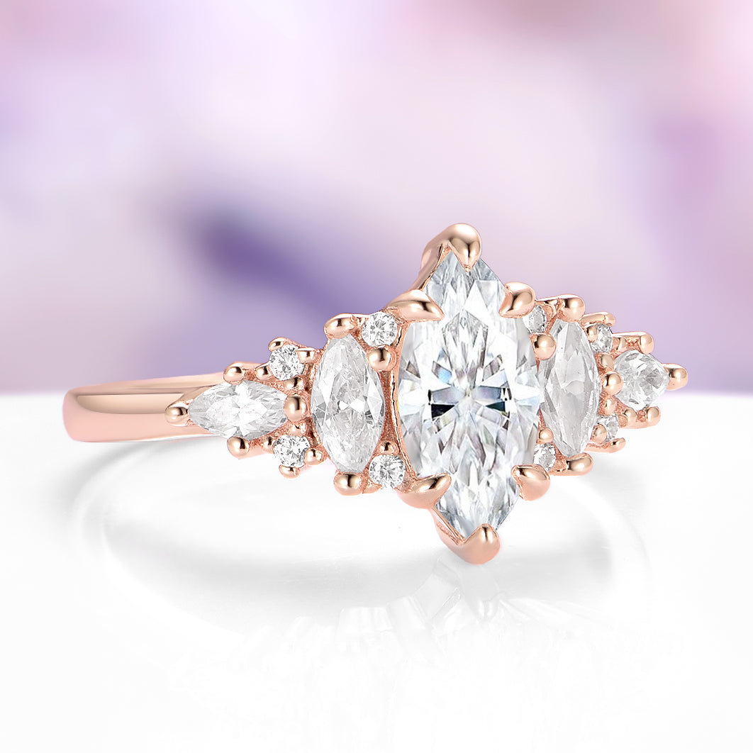 Emerie Marquise Moissanite Engagement Ring in Solid 14K Rose Gold
