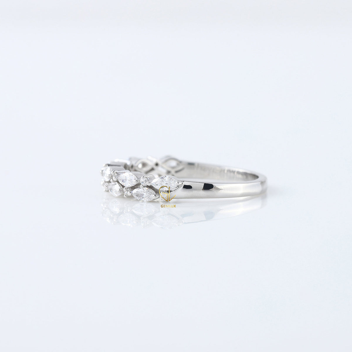 Marquise & Round Cut Moissanite Diamond Two Row Half Eternity Band