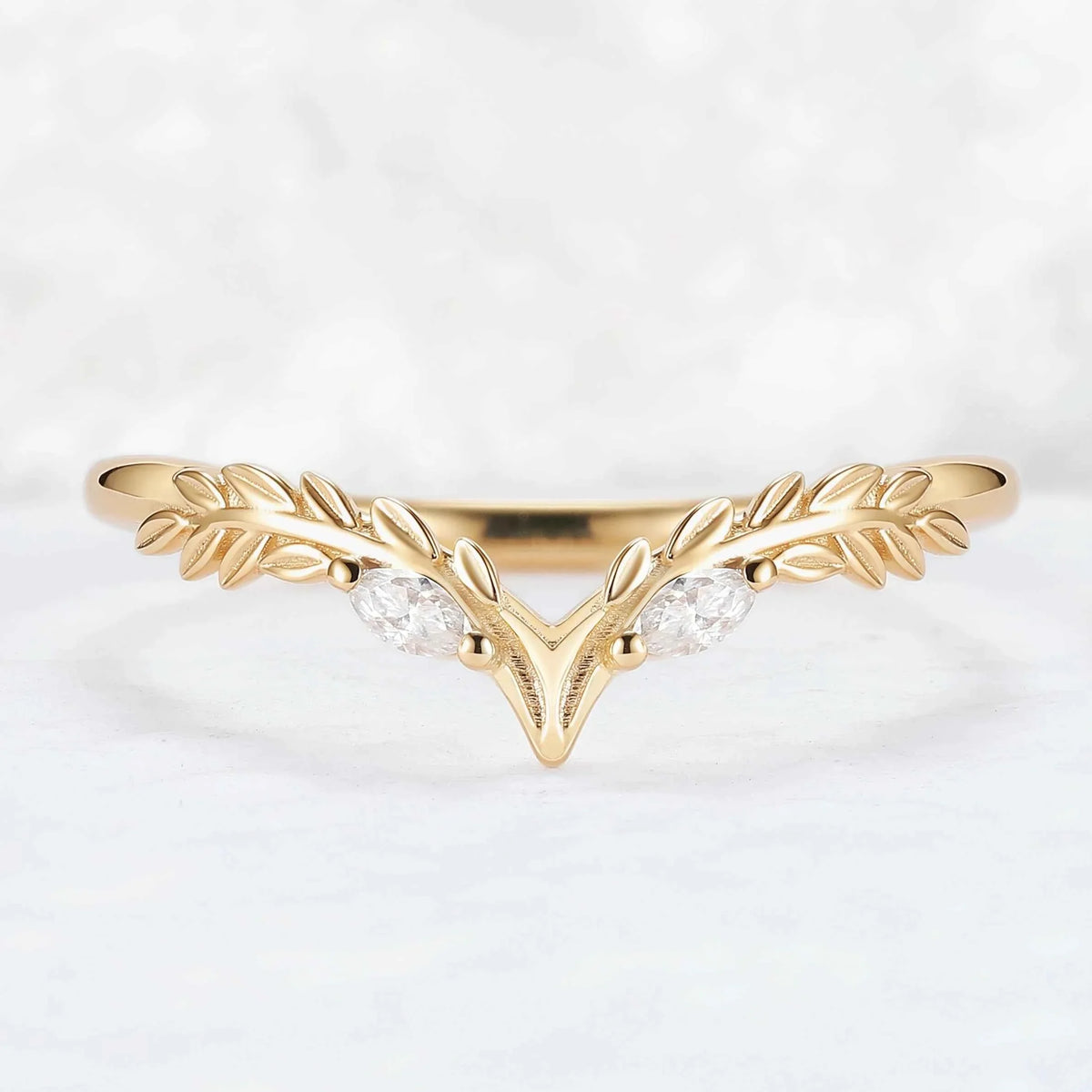 Marqusie Cut Moissanite Olive Leaf  'Antlers' Curved Stacking Ring