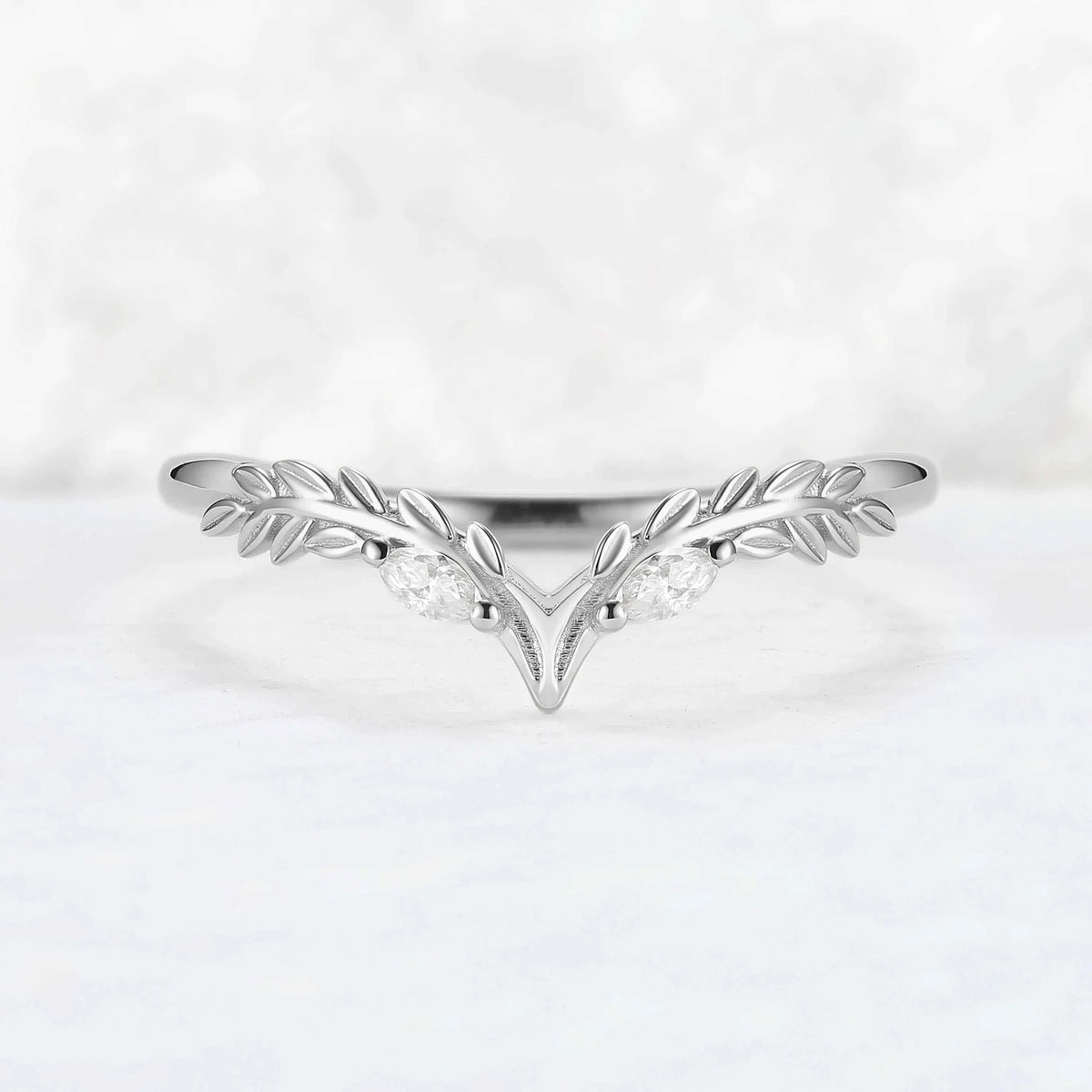 Marqusie Cut Moissanite Olive Leaf  'Antlers' Curved Stacking Ring