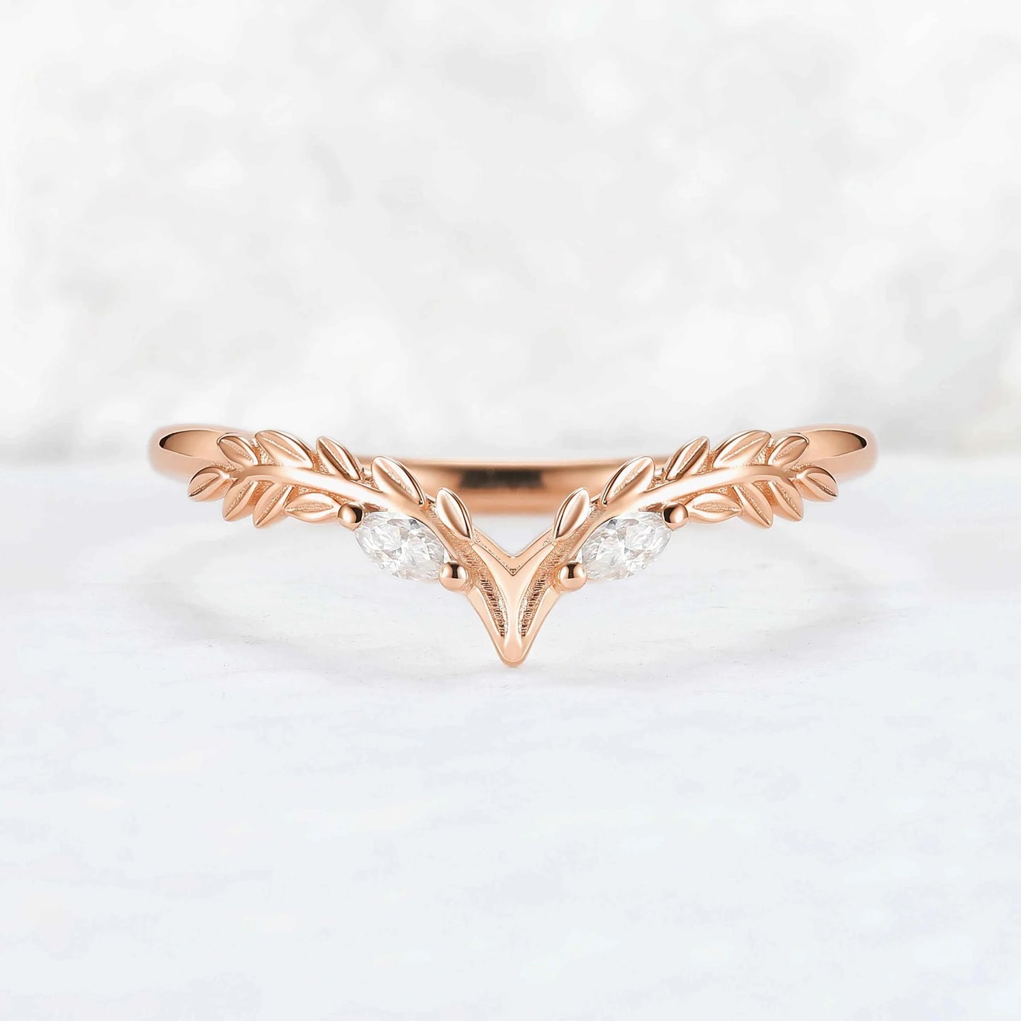 Marqusie Cut Moissanite Olive Leaf  'Antlers' Curved Stacking Ring