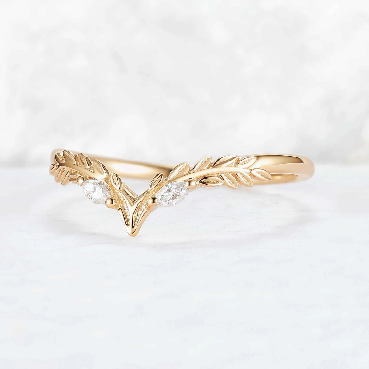 Marqusie Cut Moissanite Olive Leaf  'Antlers' Curved Stacking Ring