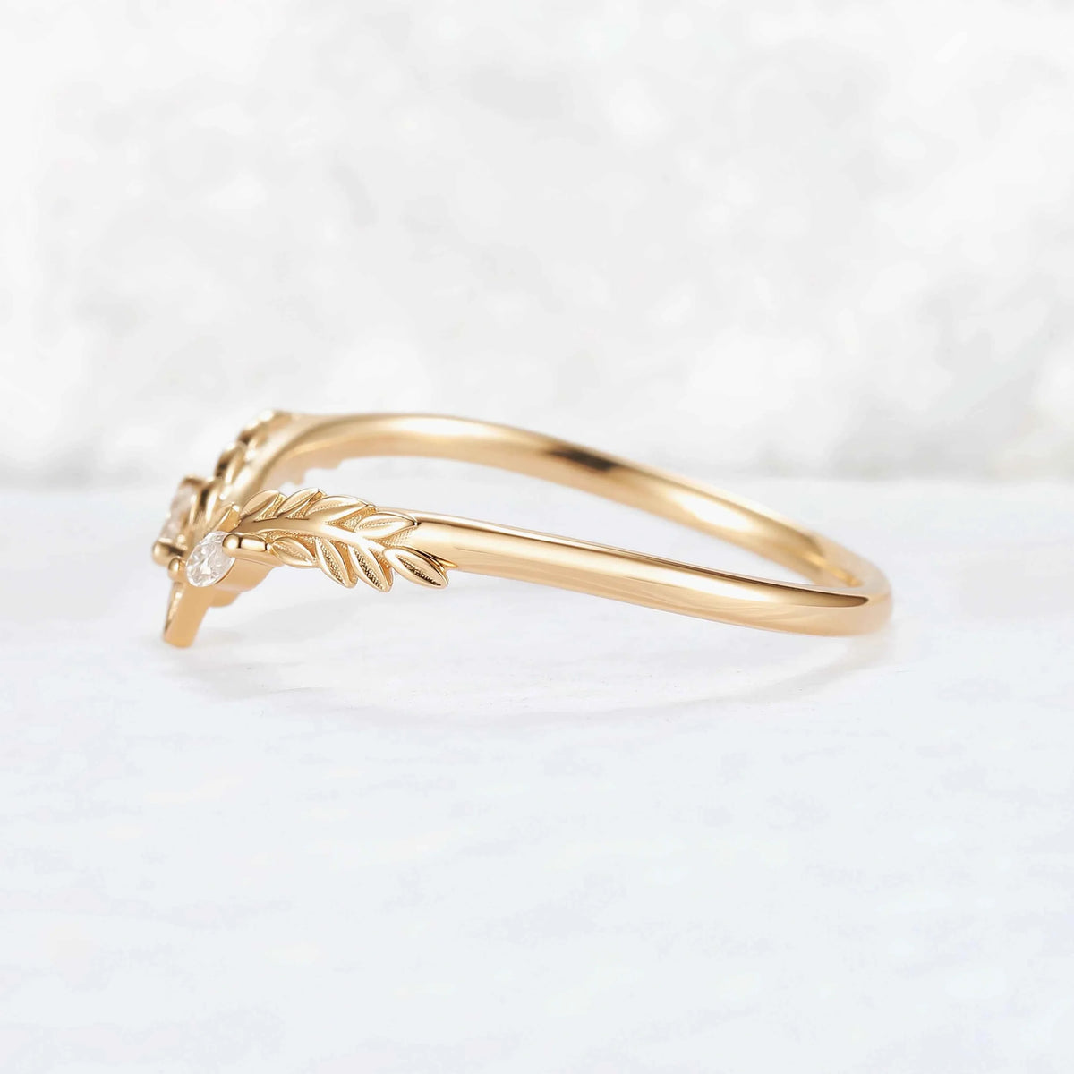 Marqusie Cut Moissanite Olive Leaf  'Antlers' Curved Stacking Ring