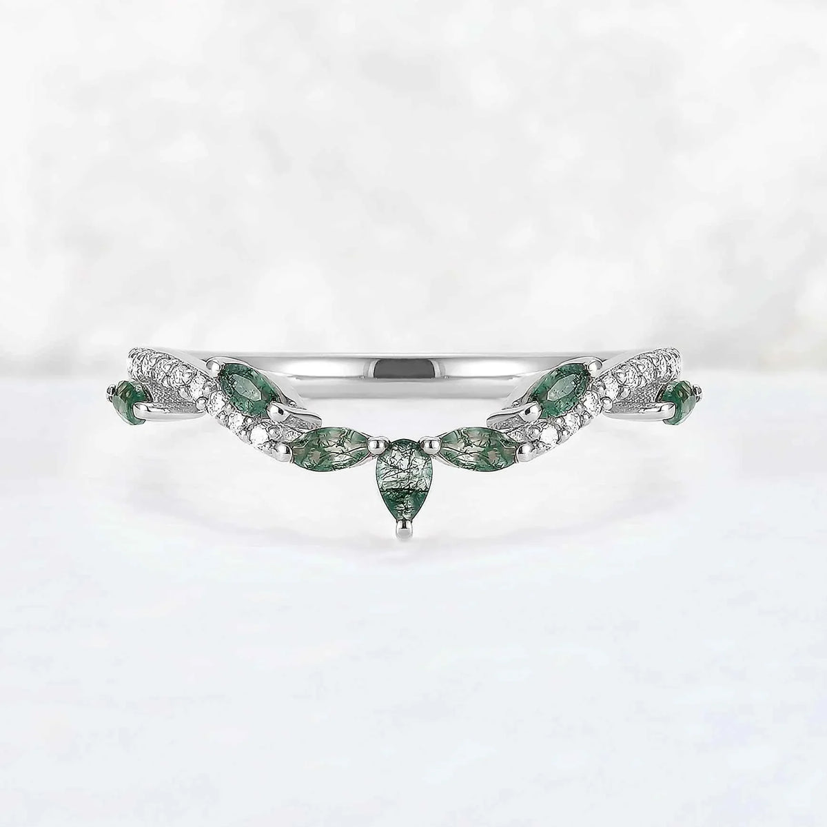 Marqusie Cut Moss Agate with Moissanite Curved Stacking Ring