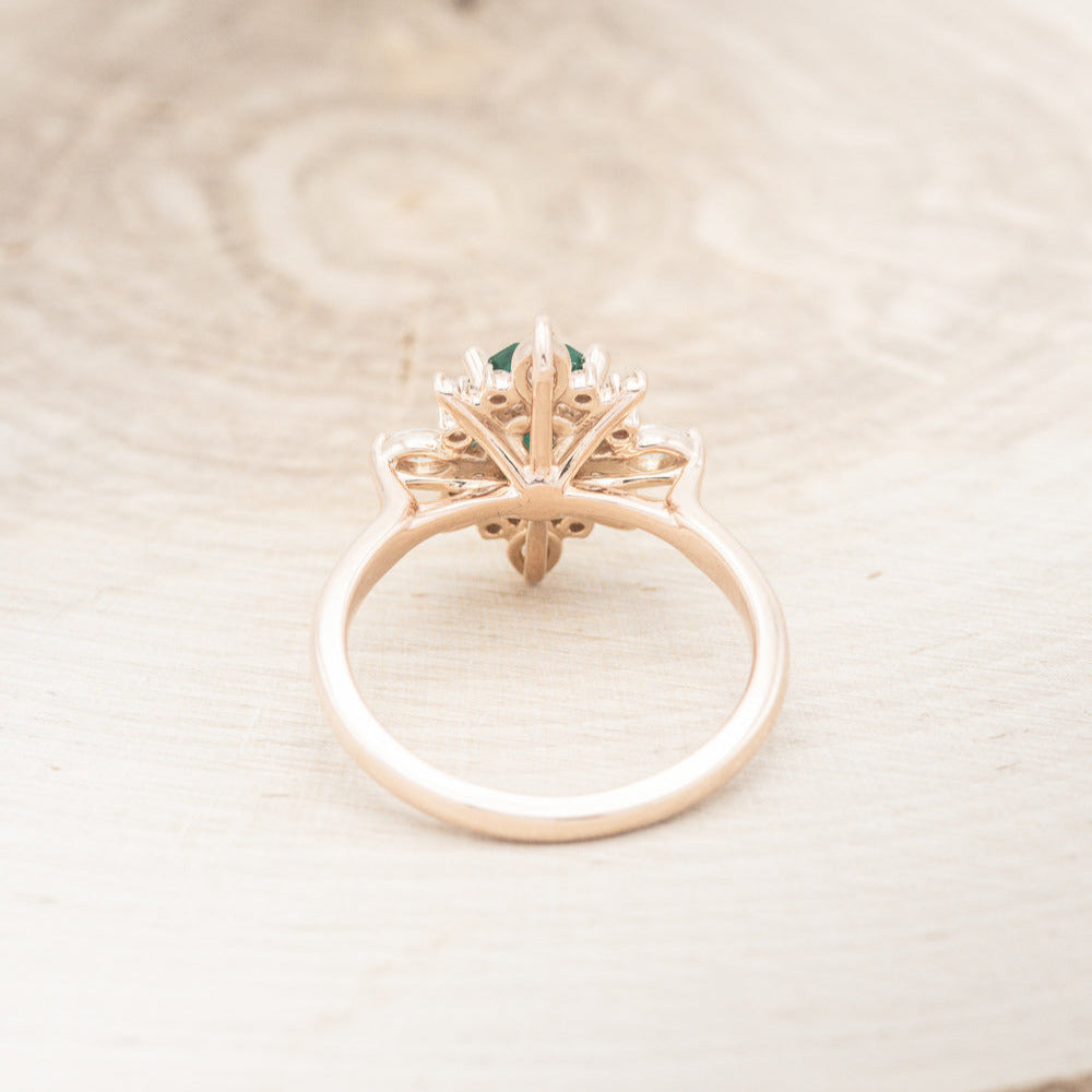 "Azalea" - Oval Lab-Grown Emerald Engagement Ring With Diamond Halo