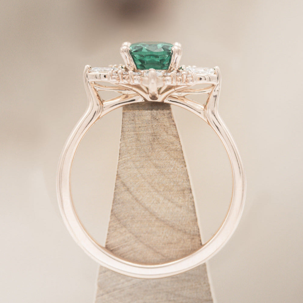 "Azalea" - Oval Lab-Grown Emerald Engagement Ring With Diamond Halo