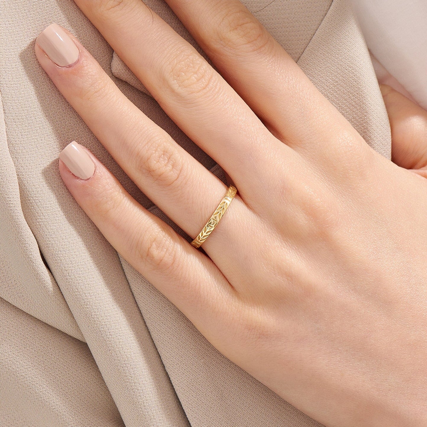 14k Solid Gold Leaf Wedding Band | Handmade Floral Ring | Minimalist Nature-Inspired Commitment/Anniversary Gift for Him & Her