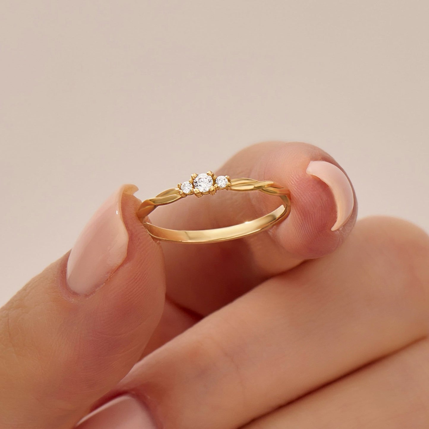 14K Solid Gold Twisted Solitaire Ring – Tiny Diamond Engagement Ring | Dainty Minimalist Promise Jewelry for Her