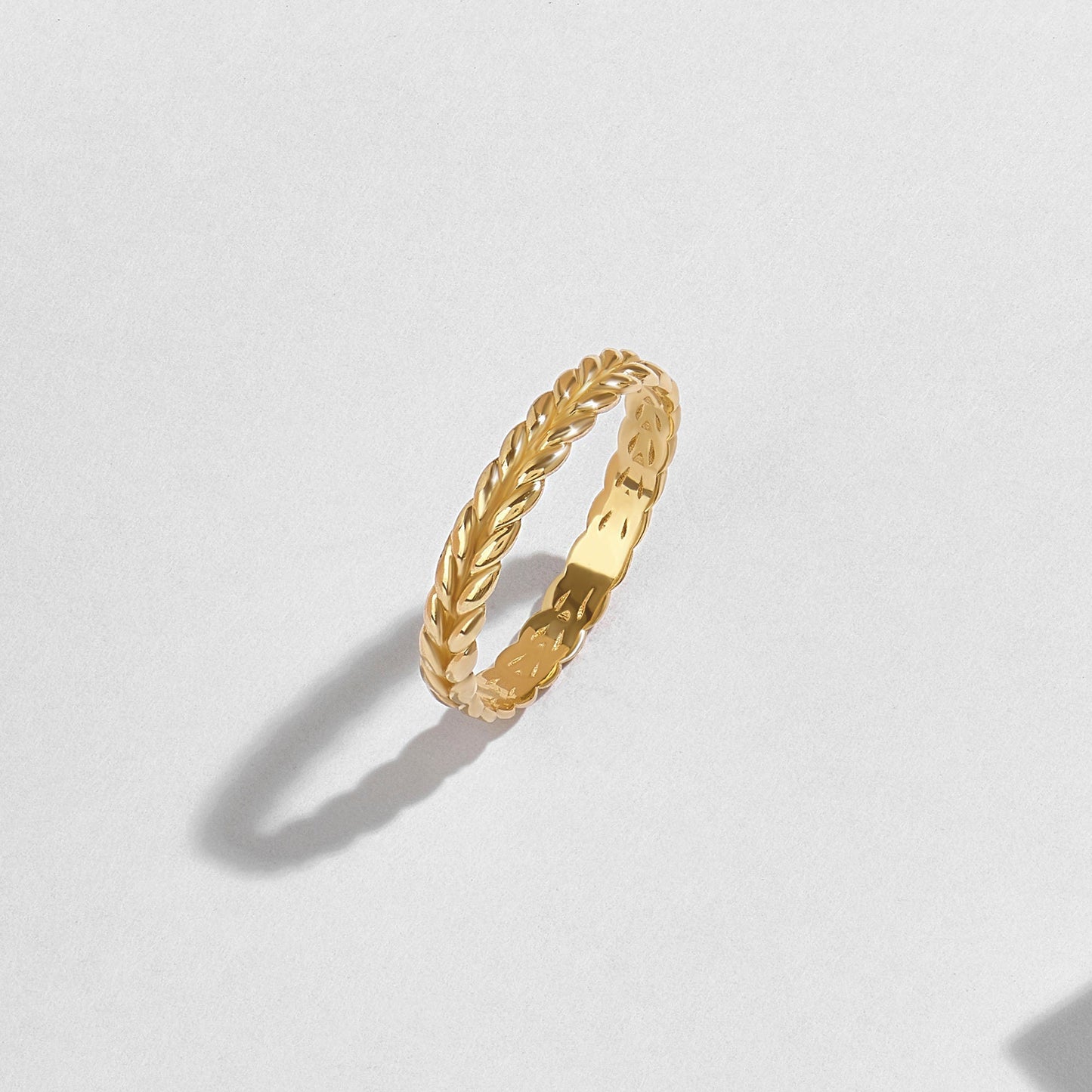 Nature-Inspired Wheat Ring 14K Gold – Unisex Floral Texture Gold Band