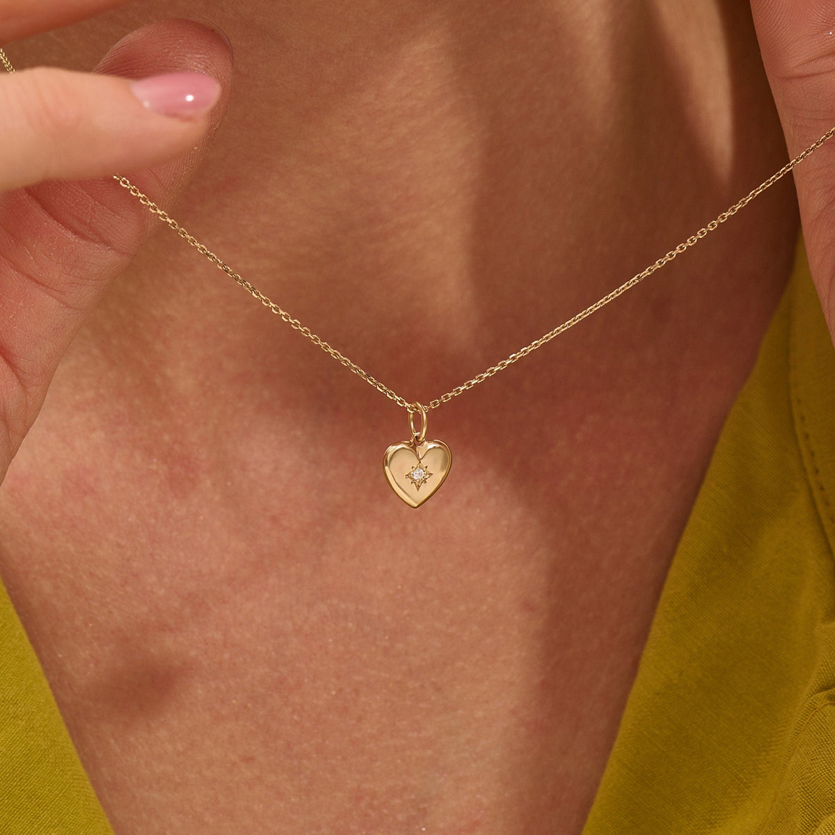 14K Solid Gold Diamond Heart Pendant Necklace – Dainty Minimalist Jewelry | Handmade Everyday Stackable Gift for Her
