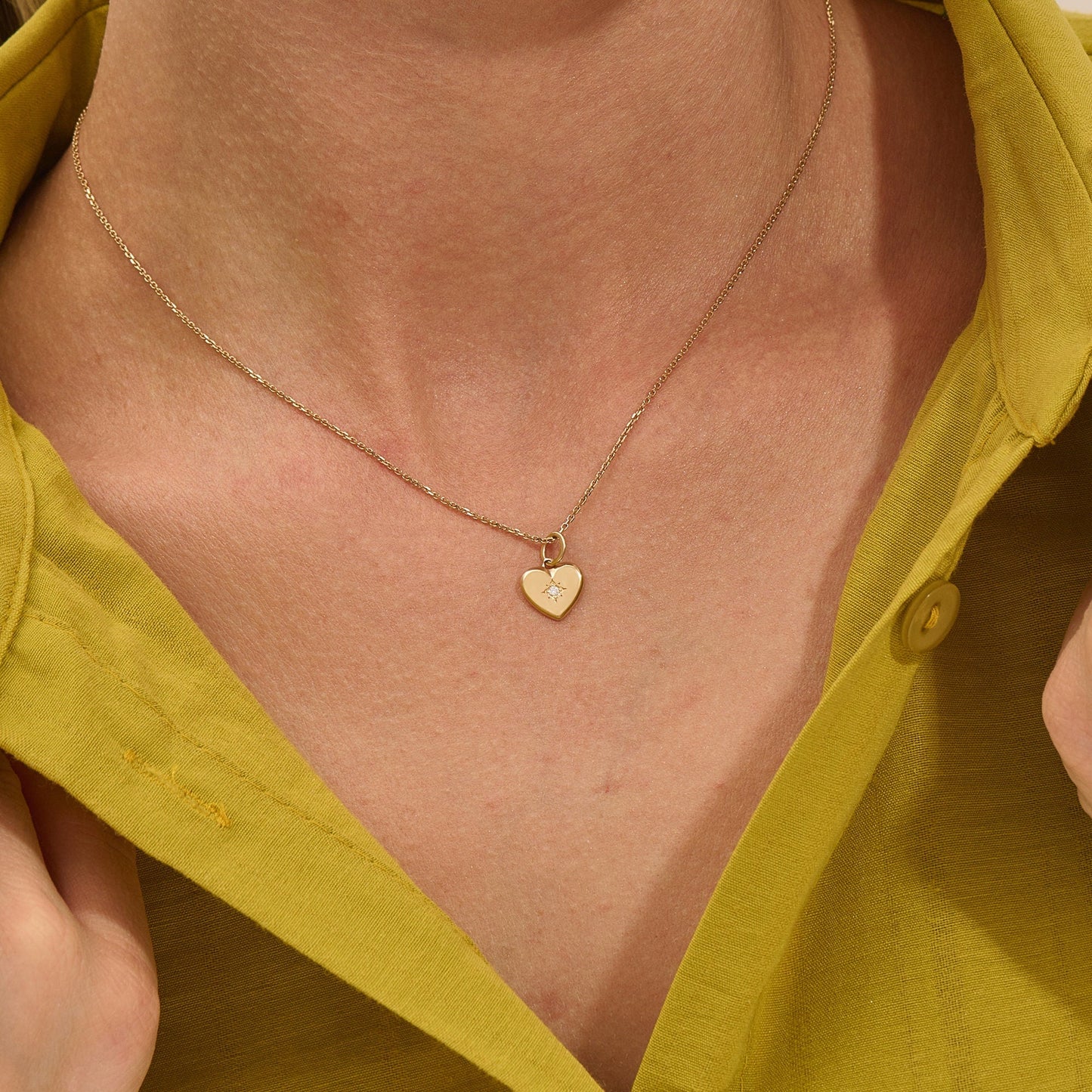 14K Solid Gold Diamond Heart Pendant Necklace – Dainty Minimalist Jewelry | Handmade Everyday Stackable Gift for Her