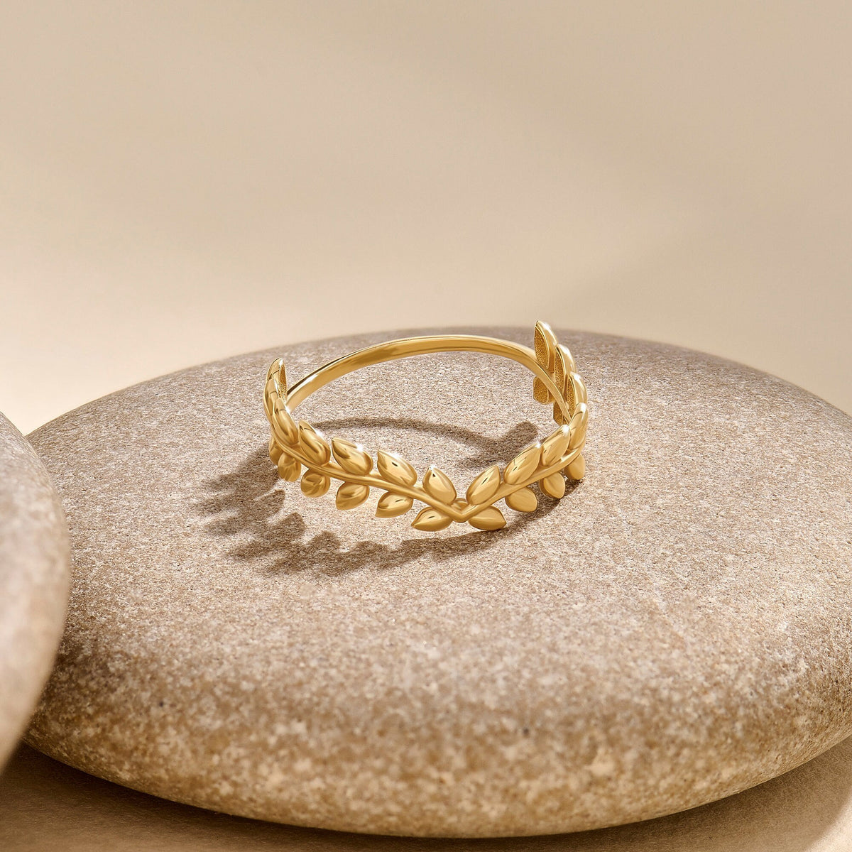 14K Solid Gold Olive Branch Ring – Dainty Leaf Vine Stackable Wedding Band