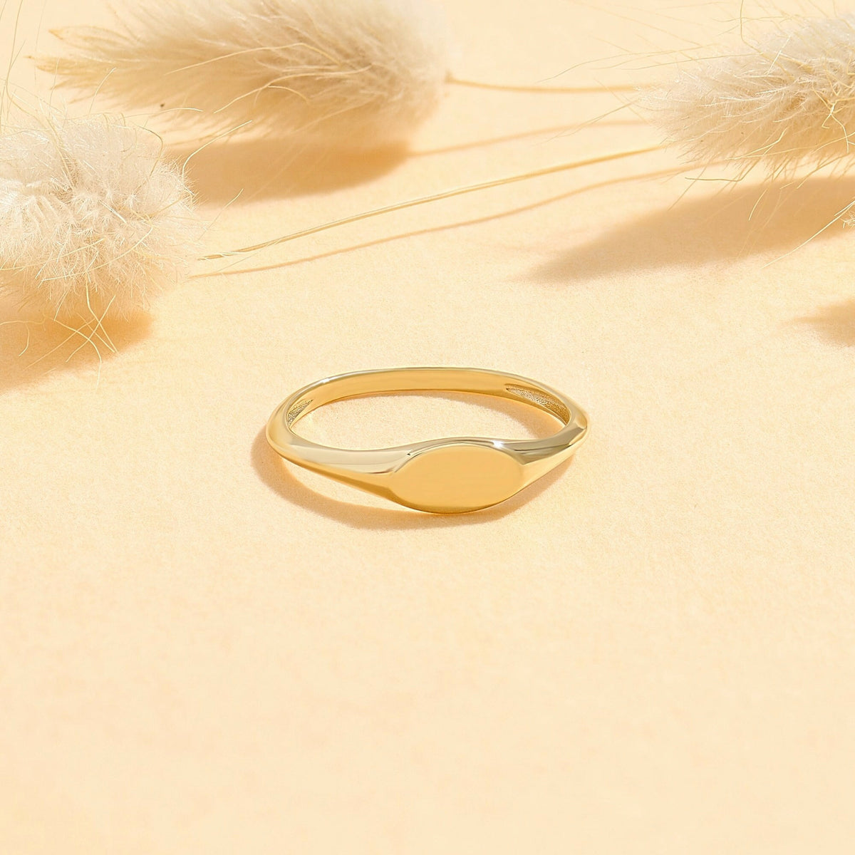 14K Solid Gold Oval Signet Ring – Personalized Engravable Monogram Band