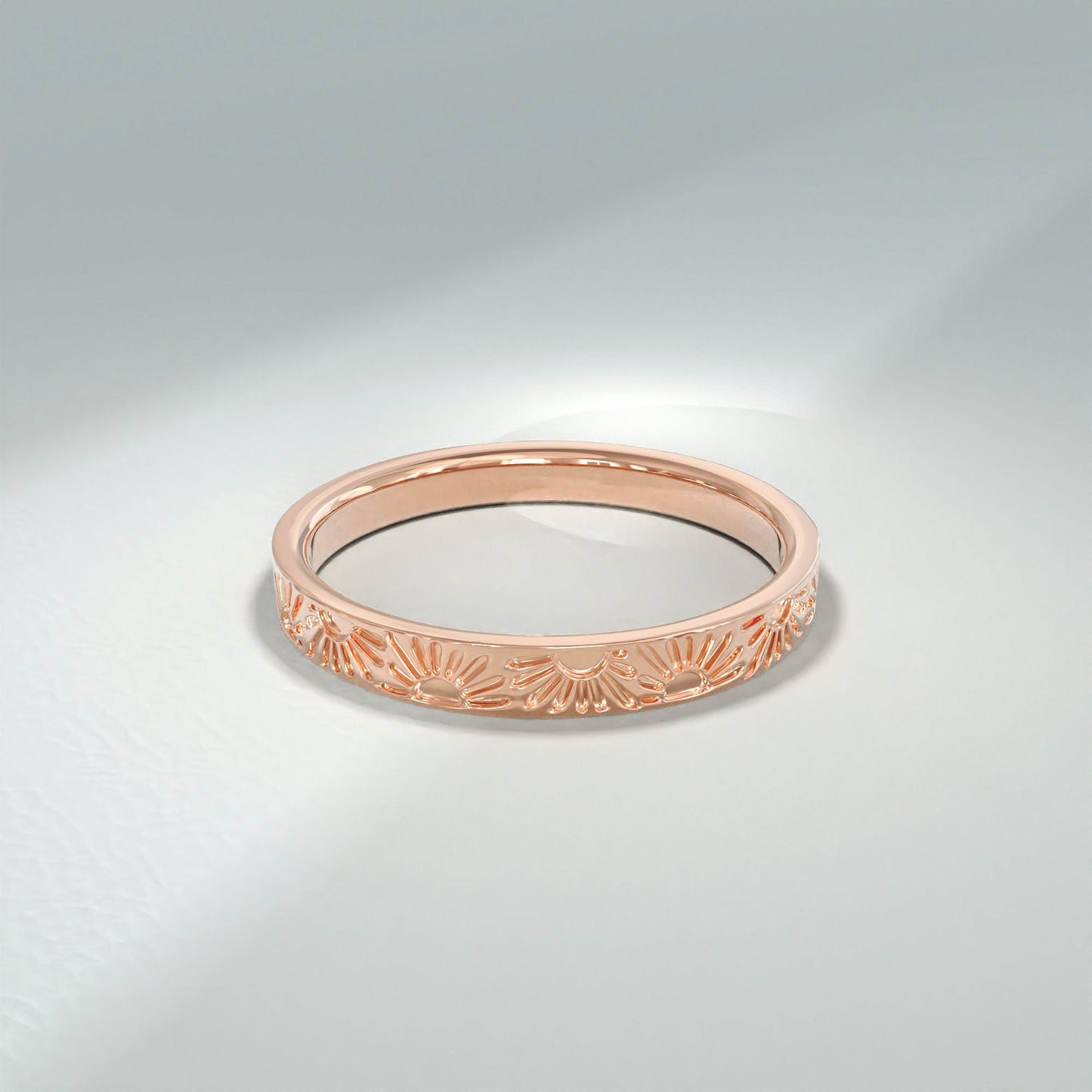 14k Solid Gold Sun Wedding Band | Comfort Fit Celestial Ring | Minimalist Matching Couples Ring for Men & Women