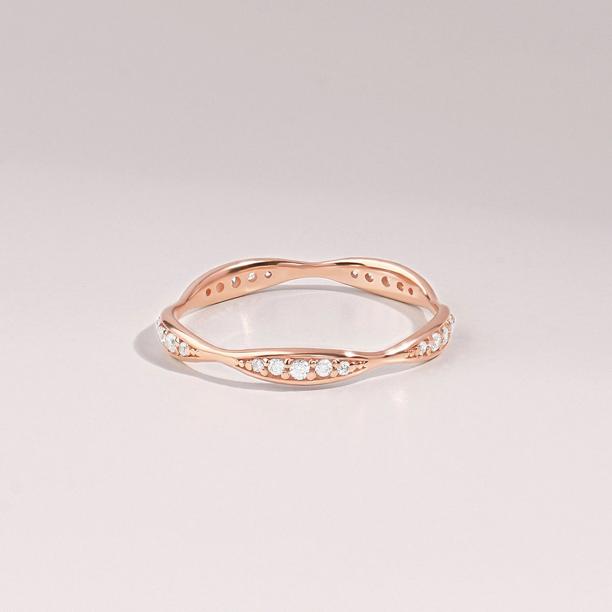 14K Solid Gold Diamond Wave Band – Pave Eternity Ring | Minimalist Wedding Band & Stackable Engagement Stacker
