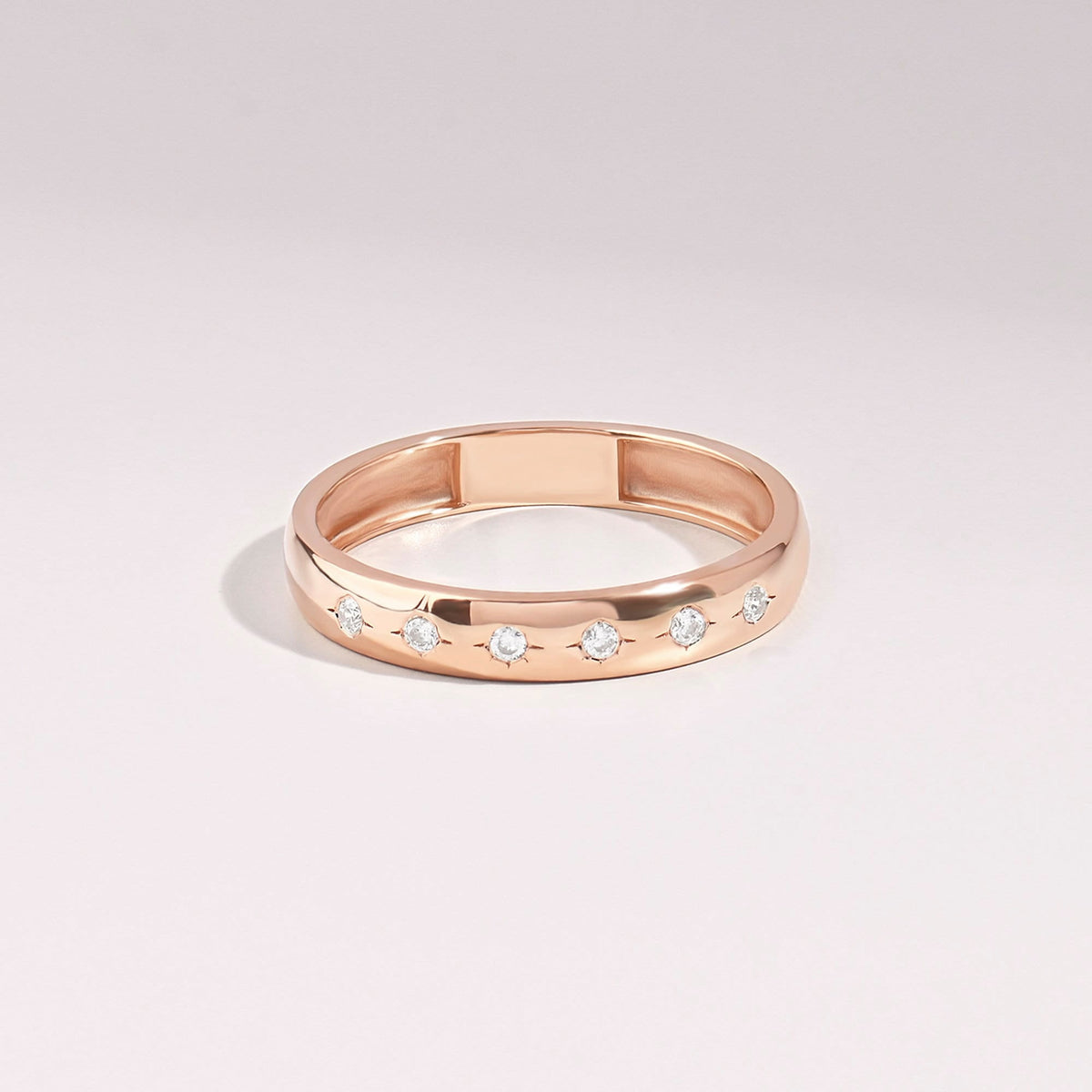 Diamond Star 14k Solid Gold Band – Flush-Set Wedding Ring | Womens Marriage & Anniversary Gift for Wife