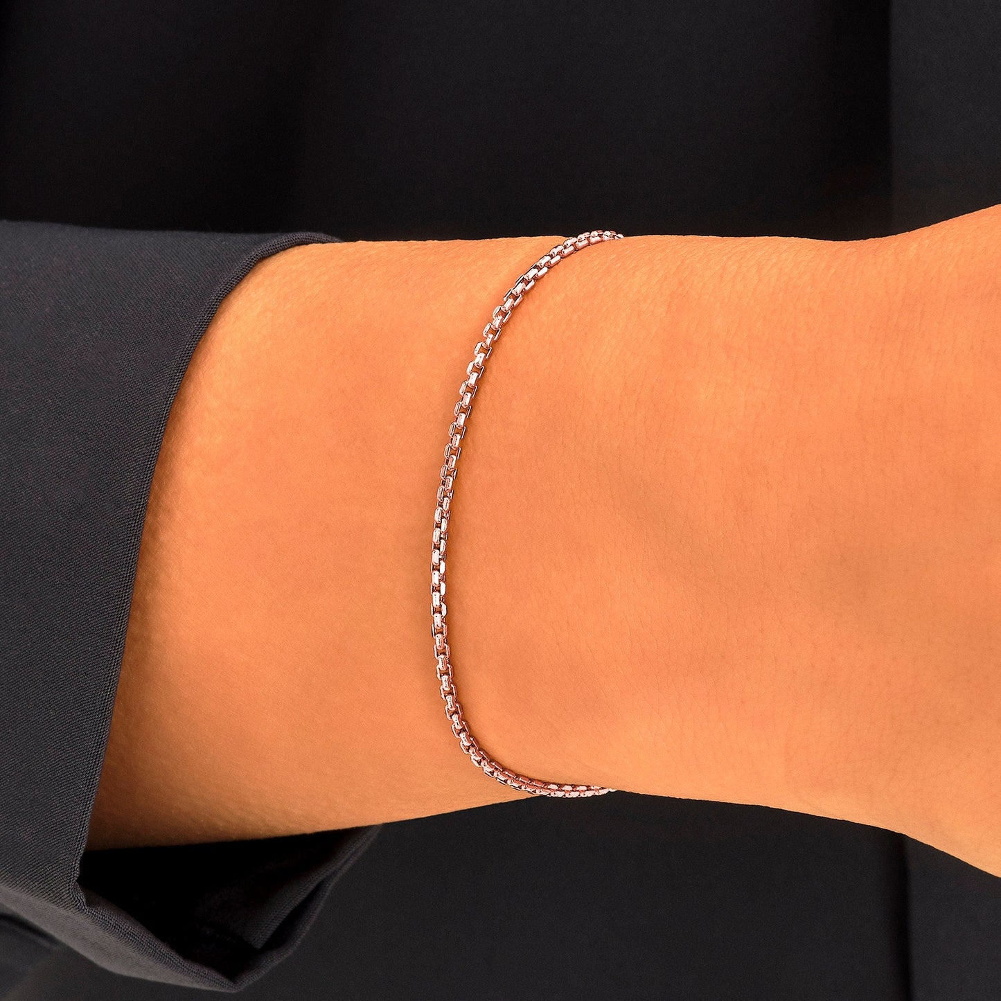14k Solid Gold Box Chain Bracelet | Unisex Real Gold Layering Jewelry | Stackable Gift for Men & Women | Birthday Gift for Her
