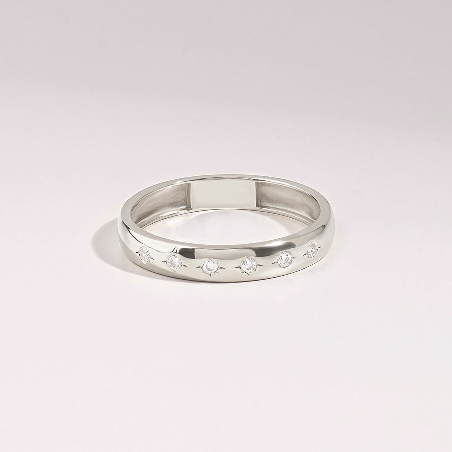 Diamond Star 14k Solid Gold Band – Flush-Set Wedding Ring | Womens Marriage & Anniversary Gift for Wife