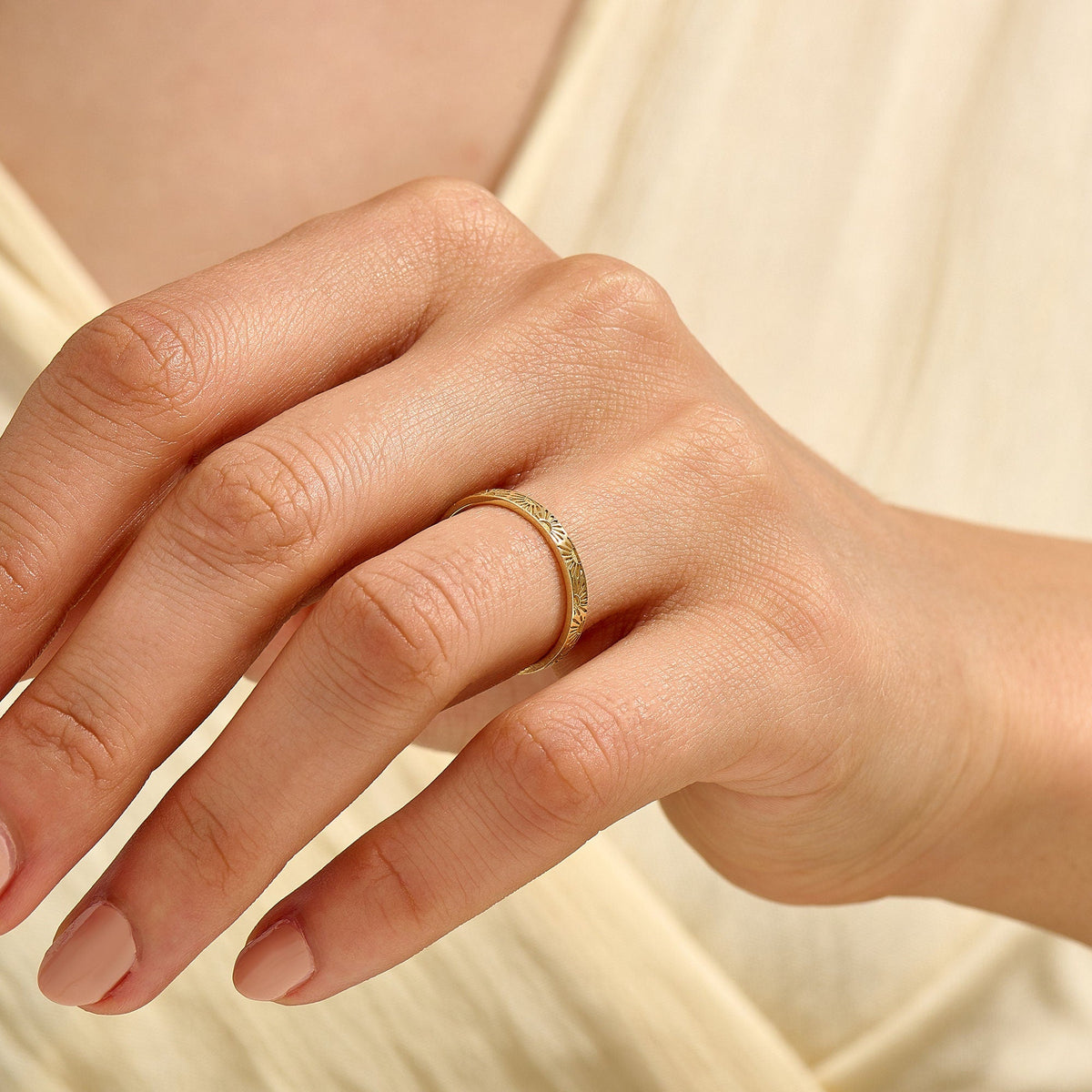 14k Solid Gold Sun Wedding Band | Comfort Fit Celestial Ring | Minimalist Matching Couples Ring for Men & Women