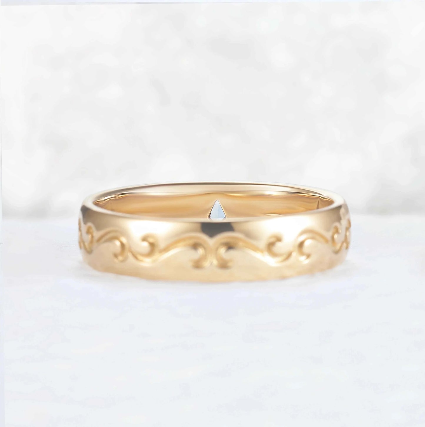Mens One Stone Wedding Band with Kite Cut Alexandrite Inlay