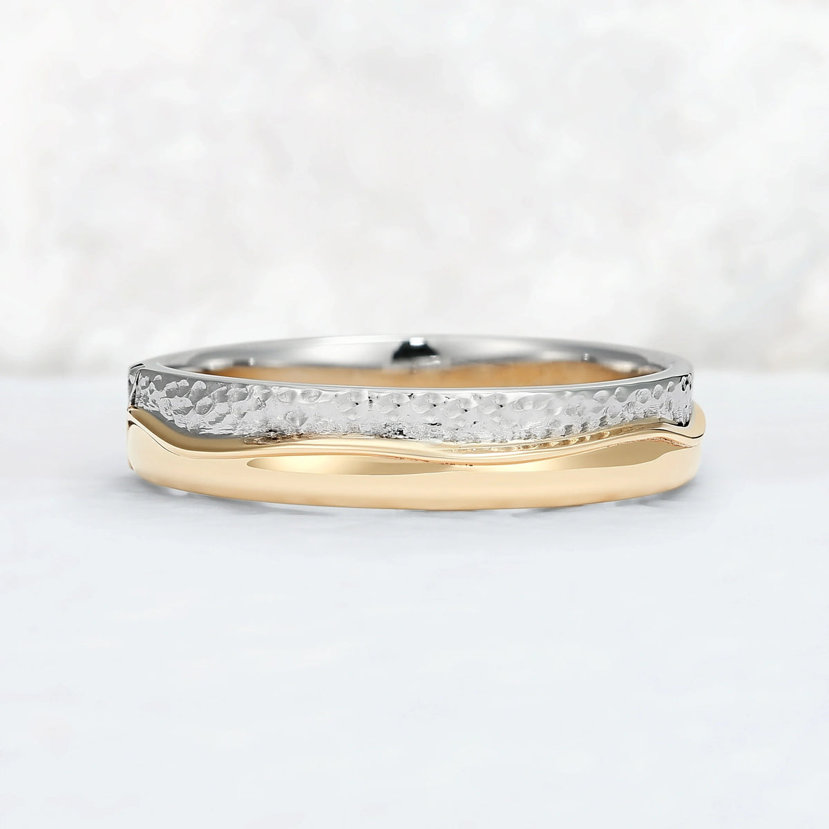 Mens Two Tone Wedding Band with Three Moss Agate Stone Inlay