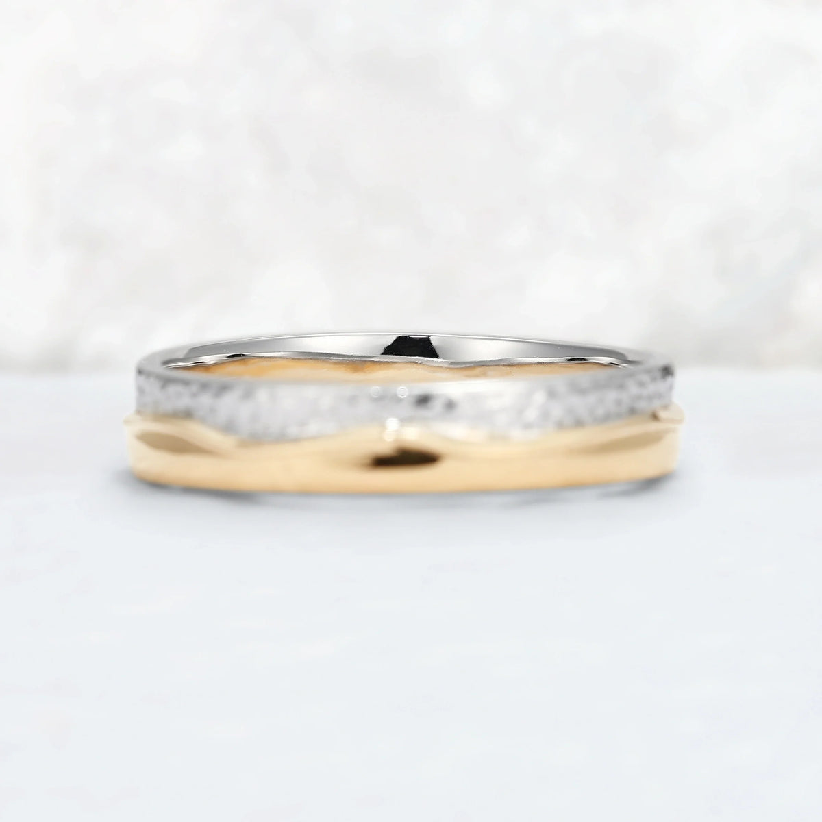 Mens Two Tone Wedding Band with Three Moss Agate Stone Inlay