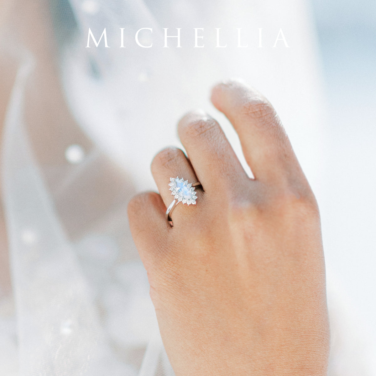 [Helena] Vintage Bloom Halo Marquise Engagement Ring in Diamond / Moissanite