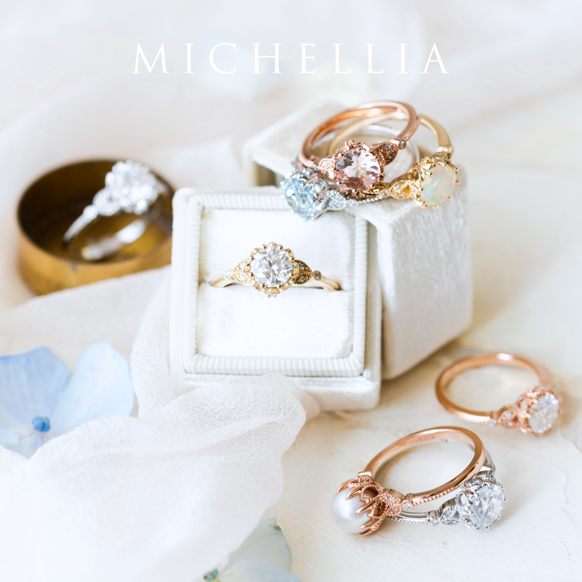 [Evanthe] Vintage Floral Engagement Ring in Aquamarine