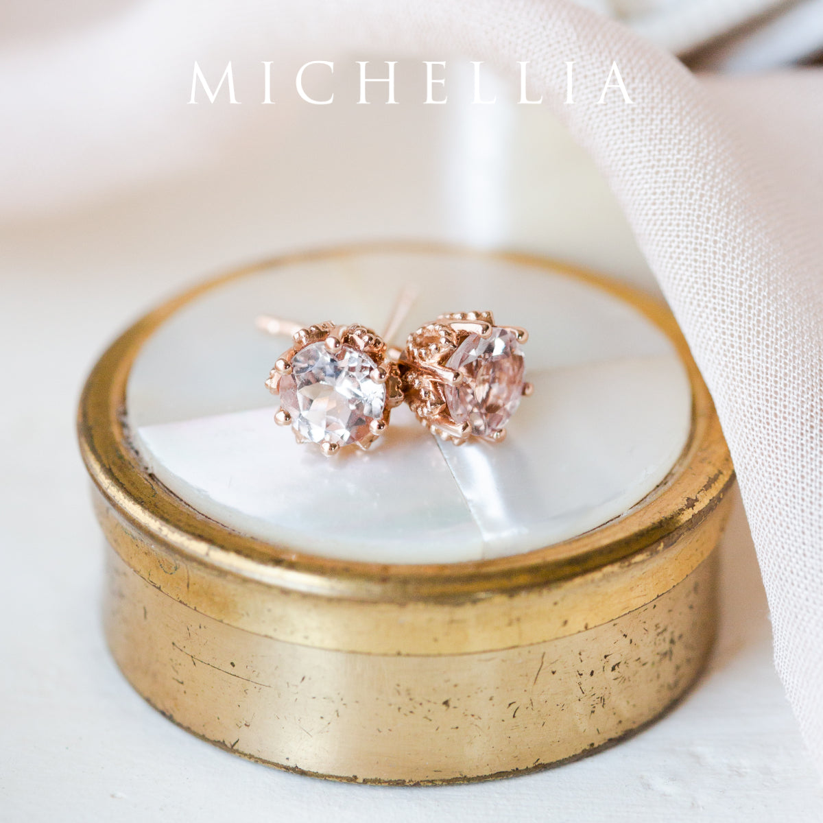 [Eden] Petite Floral Earrings in Morganite