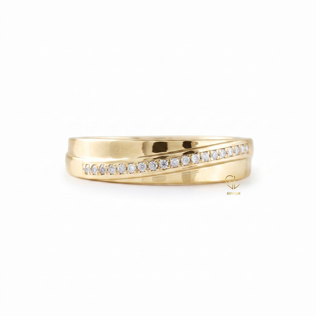 Micro Pave Set Round Moissanite Diamond Wedding Band