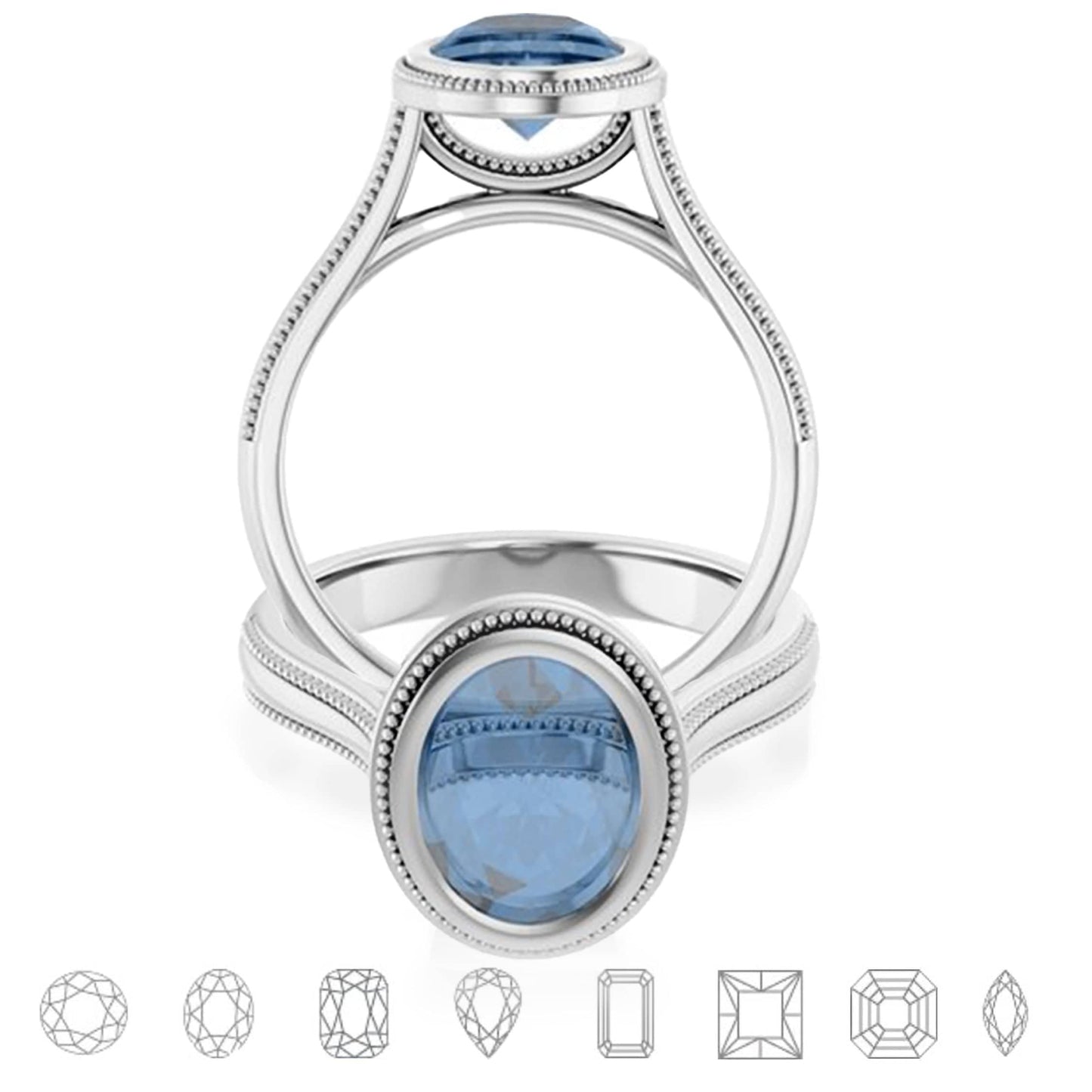 Miley Milgrain Bezel Set Solitaire Cathedral Engagement Ring - Setting only