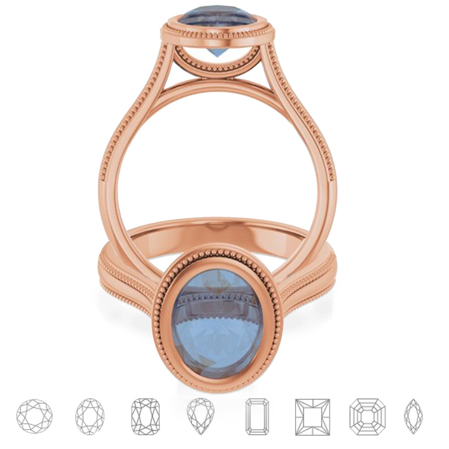 Miley Milgrain Bezel Set Solitaire Cathedral Engagement Ring - Setting only