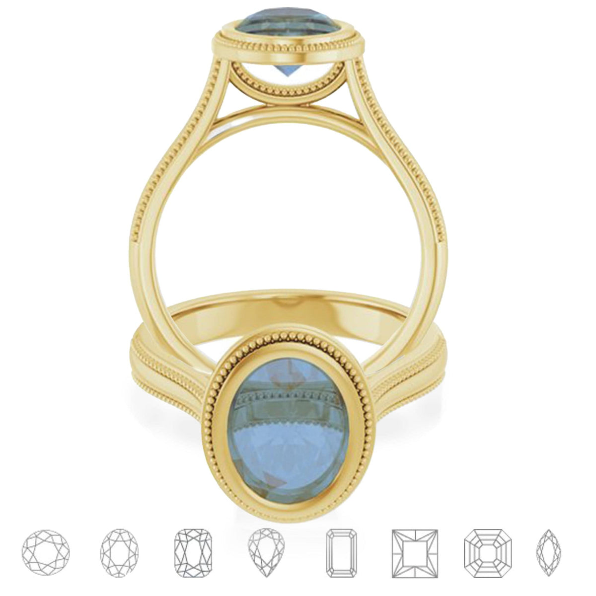Miley Milgrain Bezel Set Solitaire Cathedral Engagement Ring - Setting only